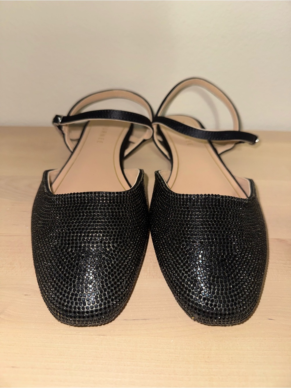 Journee Collection Black Embellished Pointed-Toe Flats with Ankle Strap